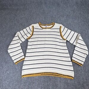 Alga Sweater Womens S Cream Striped Crochet Knit Boho‎ Cottage Festival Coastal